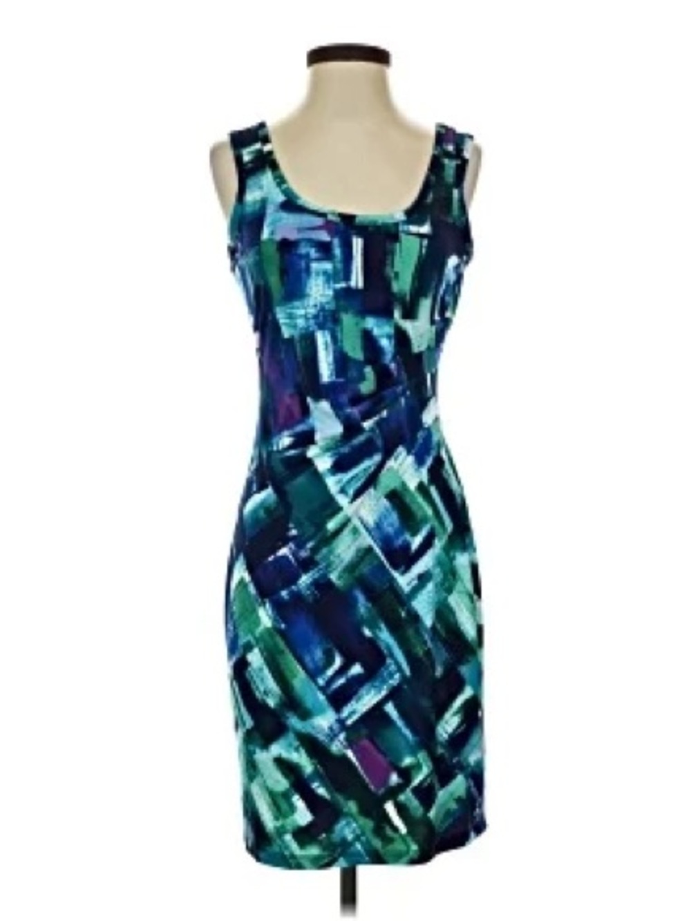 Calvin Klein Teal, Navy & Green Abstract Scoop-Neck Mini Dress
